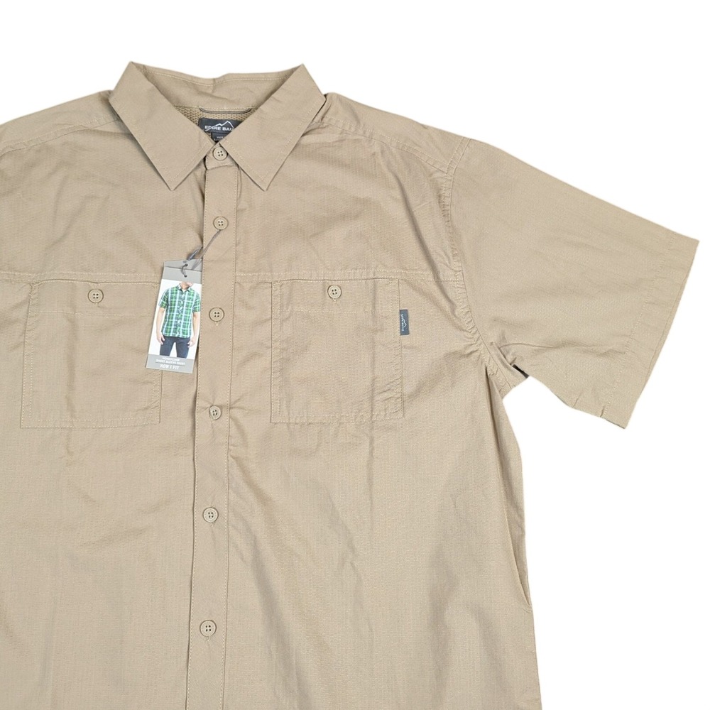 Eddie Bauer Mens L Expedition Khaki Short Sleeve Button Down Shirt NWT EMT1395S
